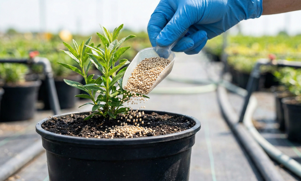 Commercial Nursery Manager applying Pre-emergent herbicides